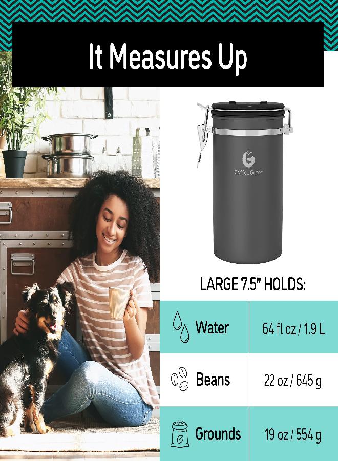 Coffee Gator Coffee Gator Coffee Canister(2-Pack), Airtight Coffee Containers for Grounds and Beans Storage with Date-Tracker, CO2 Valve and Coffee Scoop - Medium, 16oz, Silver&Gray  - Image 3
