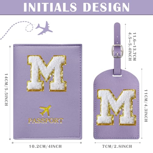 COSHAYSOO Purple Initial Passport Cover Holder and Luggage Tag Set TSA Approved with Alphabet Chenille Letter Patch for Women Teenager Girls, PU Leather Traveling Bag Suitcase Identifier (M) - Image 4