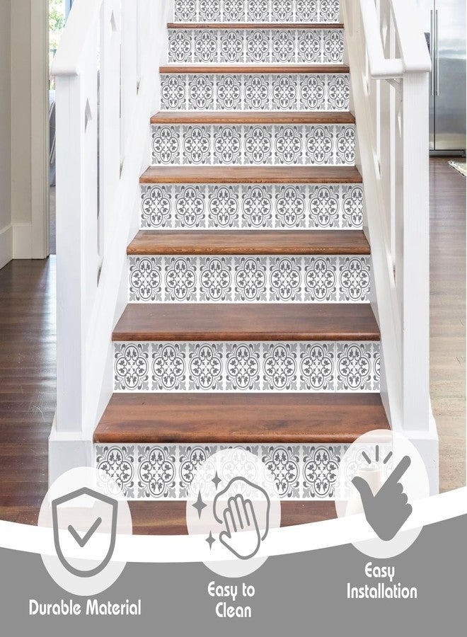 WALPLUS Peel and Stick Stair Riser Decals 15 Strips 39" x 7.1" Antique Pattern Tiles Stair Stickers Stair Decals Stair Risers Covers Wallpaper for Stairs Easy Installation Home Decor - Image 3