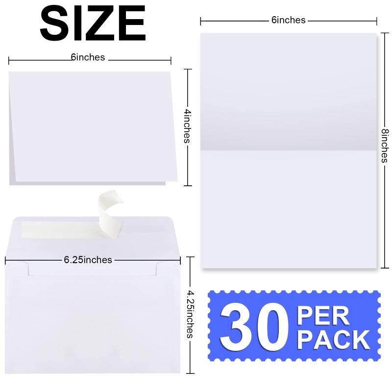 Joyberg Blank Cards and Envelopes 4x6, 30 Pack White Invitation Cardstock with 30 Pack Envelopes, Thank you Blank Greeting Cards, for All Occasions DIY, Print custom - Image 2