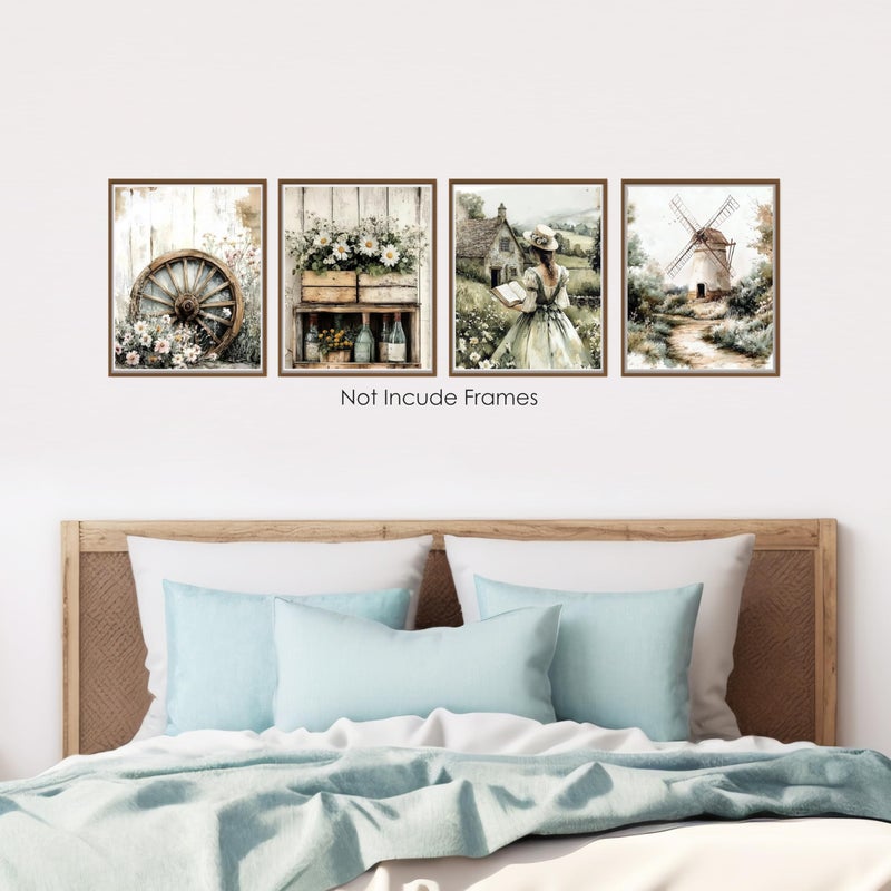 BESERH French Country Wall Decor, Rustic Farmhouse Wildflower Meadow Wall Art Prints, European Countryside Posters for Bedroom Living Room Home Gallery, 8x10 Inches Set of 4 Unframed - Image 5