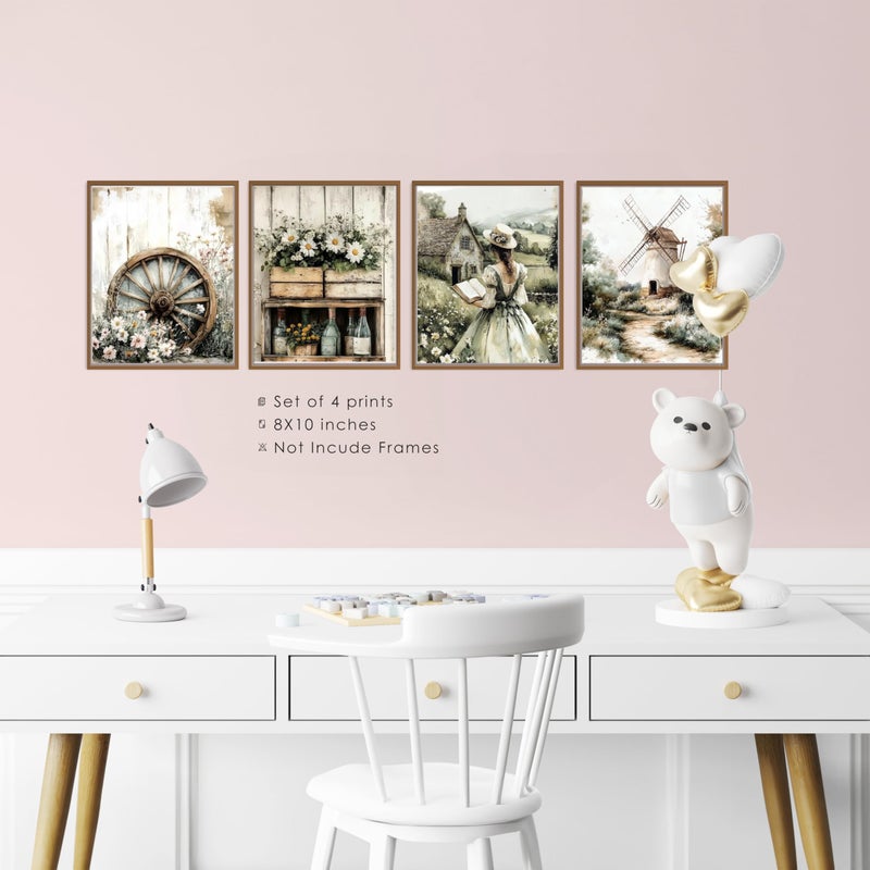 BESERH French Country Wall Decor, Rustic Farmhouse Wildflower Meadow Wall Art Prints, European Countryside Posters for Bedroom Living Room Home Gallery, 8x10 Inches Set of 4 Unframed - Image 3