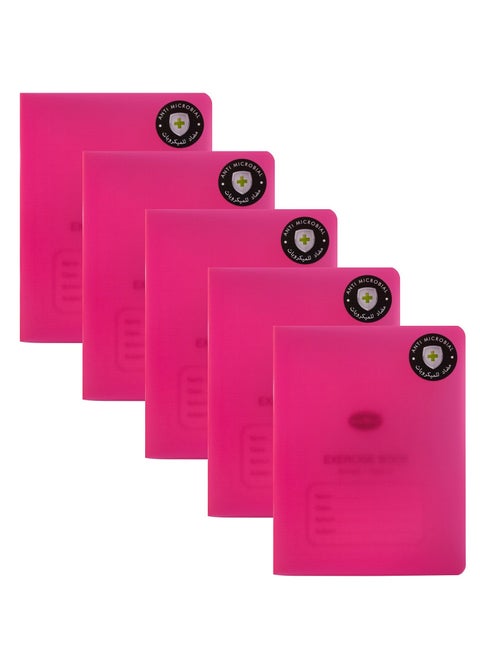 5-Piece 200-Page A5 Single Line Exercise Book With Pink PVC Cover