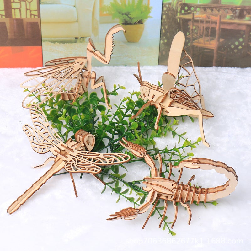 Children'S Diy Wooden Toy Wooden Model Puzzle Three-Dimensional Puzzle Handmade Assembled Colored Insect Model Building Blocks - Image 3