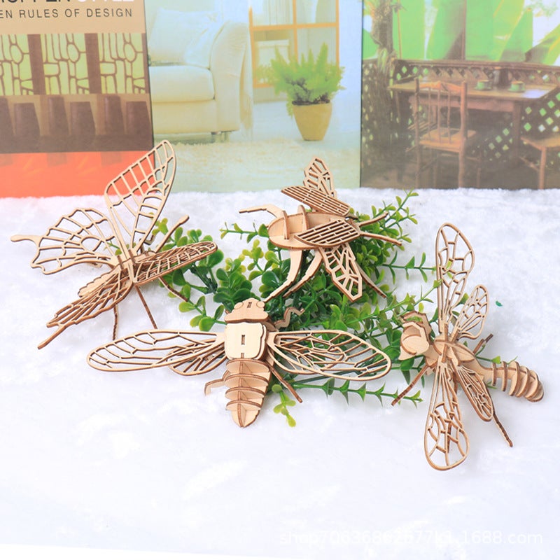Children'S Diy Wooden Toy Wooden Model Puzzle Three-Dimensional Puzzle Handmade Assembled Colored Insect Model Building Blocks - Image 4