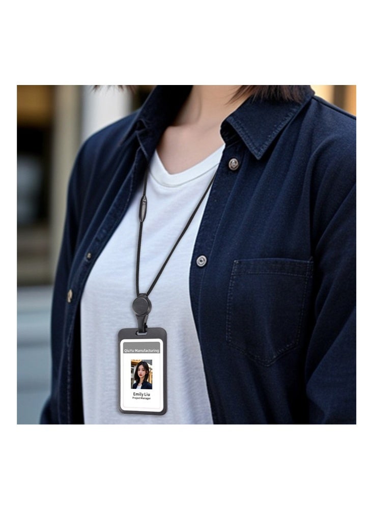 SENDEFN Double-sided Transparent Lanyard and Chest Card Retractable, work card, employee ID badge, staff ID card, Badgework card, Two ways to wear it, Ideal for Corporate/Business/Exhibition Identification- Multifunction（Black） - Image 3