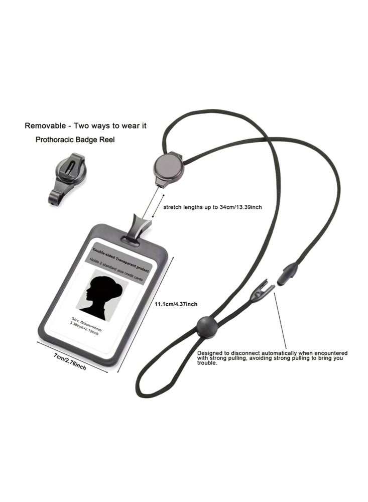 SENDEFN Double-sided Transparent Lanyard and Chest Card Retractable, work card, employee ID badge, staff ID card, Badgework card, Two ways to wear it, Ideal for Corporate/Business/Exhibition Identification- Multifunction（Black） - Image 2