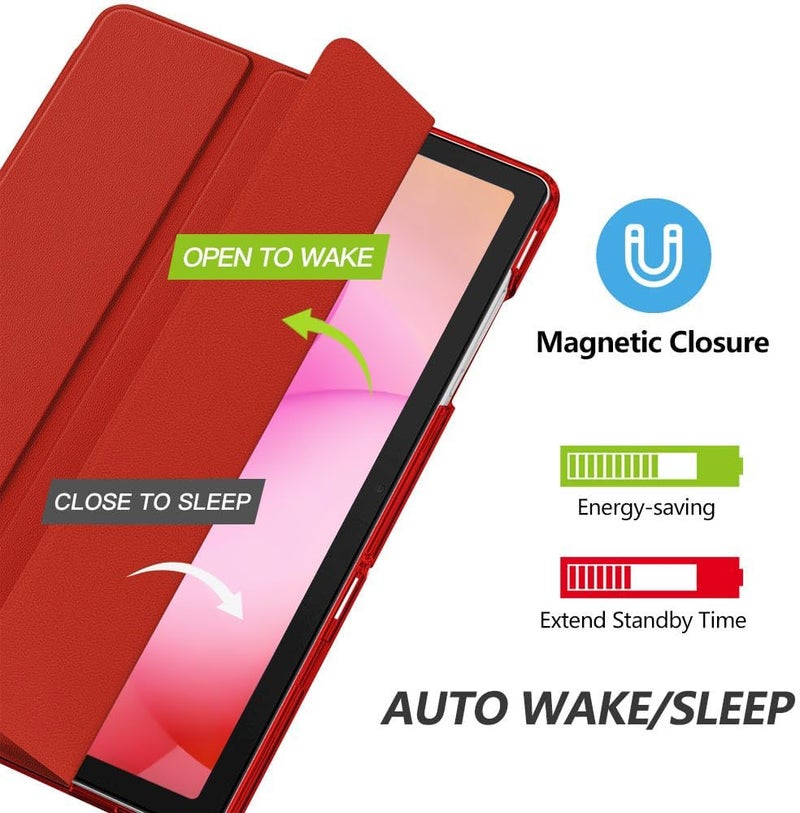MoKo Case for Galaxy Tab A11+ Plus/A9+ 11-Inch 2025/2023, Slim Stand Protective Smart Cover with Hard PC Translucent Back Shell for Galaxy Tab A11+/A9 Plus Tablet, Red - Image 4