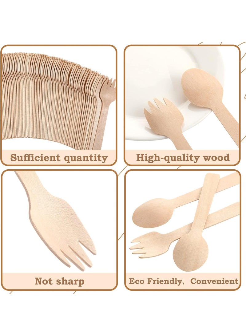 LuckSa 120 Count 4 Inch Mini Wooden Disposable Spoons and Forks Disposable Wooden Cutlery Set Wooden Material Utensils Spoons Forks for Tableware Parties Weddings Camping Ice Cream Supplies - Image 2