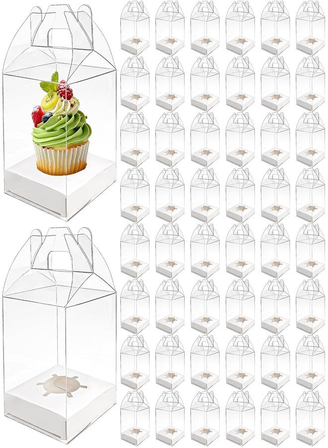 Cedilis 50 Pack Individual Clear Cupcake Boxes, Single Cupcake Containers, Plastic Cupcake Holders with Handle, Inserts and Sticker - Image 1