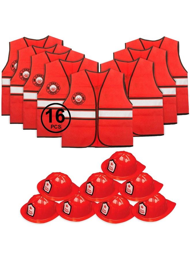 Tigerdoe Fireman Party Hats Firefighter Hats And Vests Fireman Themed Party Fireman Birthday Party Supplies (8 Fireman Hats & 8 Fireman Vests) Red - Image 1