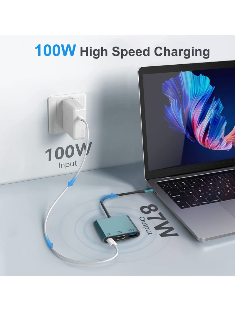 USB-C to HDMI Adapter USB Type-C HUB 3in1 Computer Expansion Dock with 4K@60HZ HDMI PD 100W Charger & USB 3.0 USB-C Thunderbolt 3/4 to USB 3.0 Adapter Compatible with iPad M1 M2 MacBook Surface