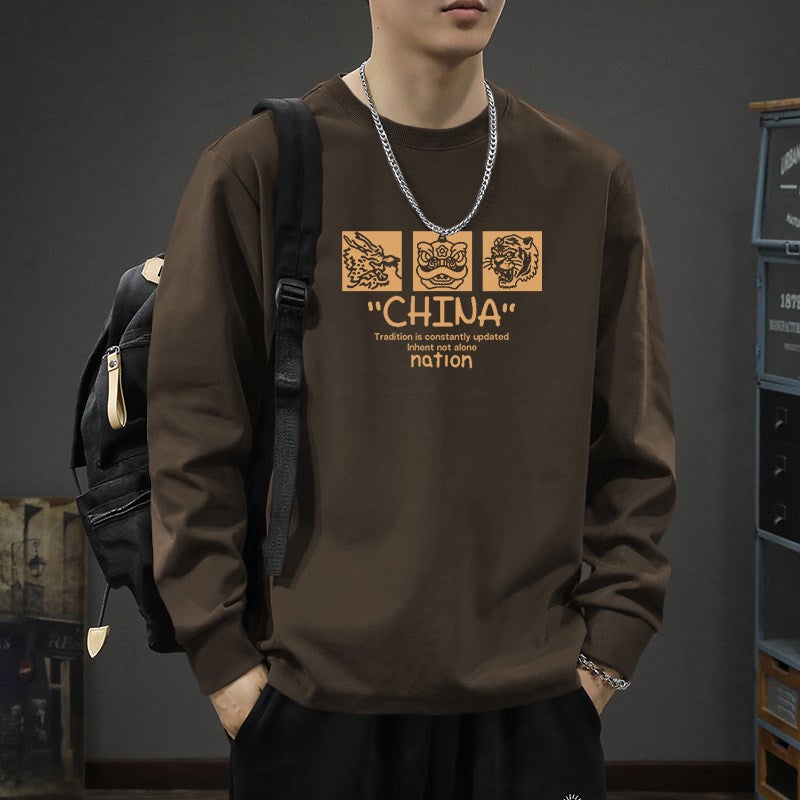 260G heavy cotton long-sleeved t-shirt men's spring and autumn 2025 new versatile loose casual top base shirt - Image 1