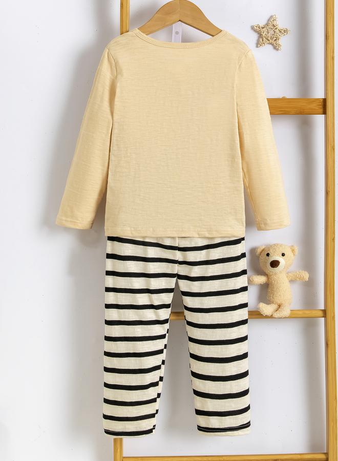 Take Two Boys Beige Cotton Bear T-Shirt and Pyjama Set - Image 3