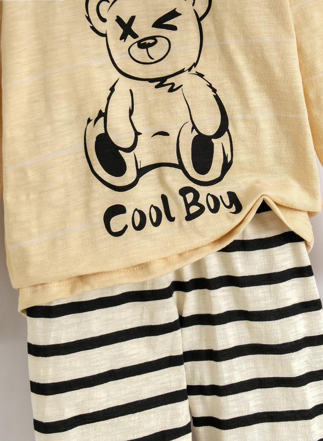 Take Two Boys Beige Cotton Bear T-Shirt and Pyjama Set - Image 2