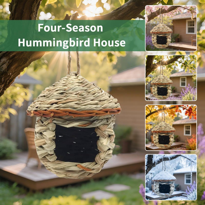 Gute Hummingbird House, Grass Hand Woven Birdhouses for Outdoors Hanging, Natural Bird Hut for Outside, Bird Houses for Audubon Finch Canary Chickadee - Set of 2 - Image 3