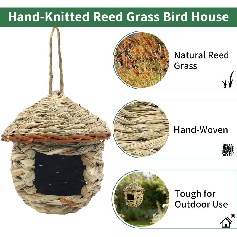 Gute Hummingbird House, Grass Hand Woven Birdhouses for Outdoors Hanging, Natural Bird Hut for Outside, Bird Houses for Audubon Finch Canary Chickadee - Set of 2 - Image 4