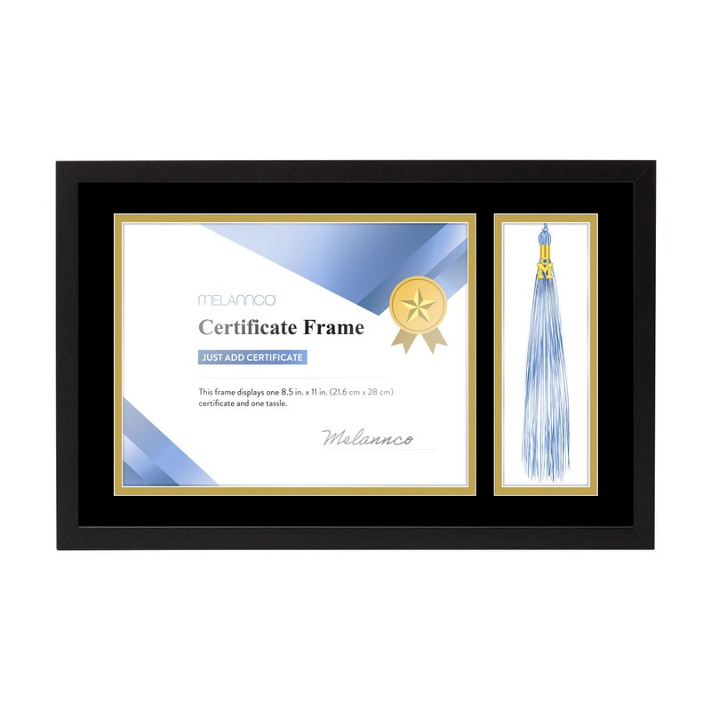 Melannco 188x121 Inch Black Wood Diploma Frame With Tassel Holder Frame Displays One 85x11 Inch Certificate and One Tassel
