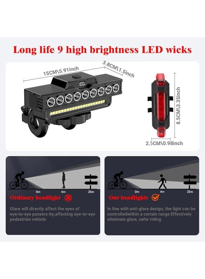 YSR VEF Rechargeable Waterproof Bicycle Headlight – With Horn & Taillight, 9 LED, 7 Modes, IPX5 - Image 2