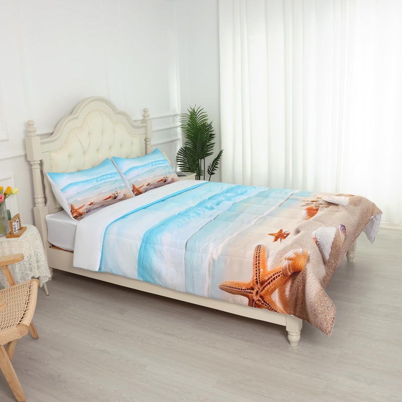 FUYEUN Beach Comforter Set Queen, Ocean Hawaiian Starfish Bedding for Boys Girls Women Teen Bedroom, Coastal Nature Theme Pattern Qulit Sets, 1 Comforter, 2 Pillowcases, Blue Home Decor - Image 3