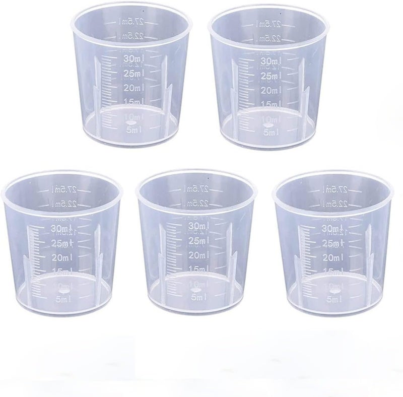 KeCool 30ml Plastic Liquid Measuring Cups - Mini Clear Kitchen Medicine Cups Transparent Labs Graduated Beakers Baking Cooking Home Lab Measure Tool (5 Packs,1oz,Transparent) - Image 1