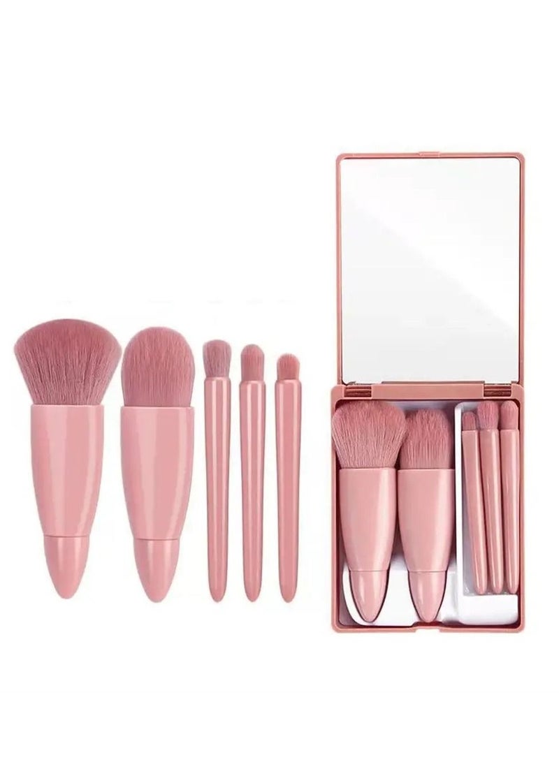 مجموعة فرشاة التجميل المحمولة ، 5 قطعة مع مرآة مجموعة فرشاة ماكياج مصغرة وظيفية بالكامل - Image 1