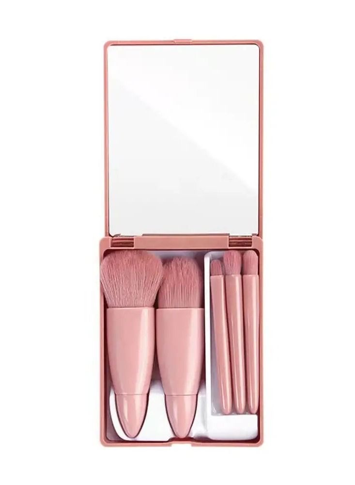 مجموعة فرشاة التجميل المحمولة ، 5 قطعة مع مرآة مجموعة فرشاة ماكياج مصغرة وظيفية بالكامل - Image 4