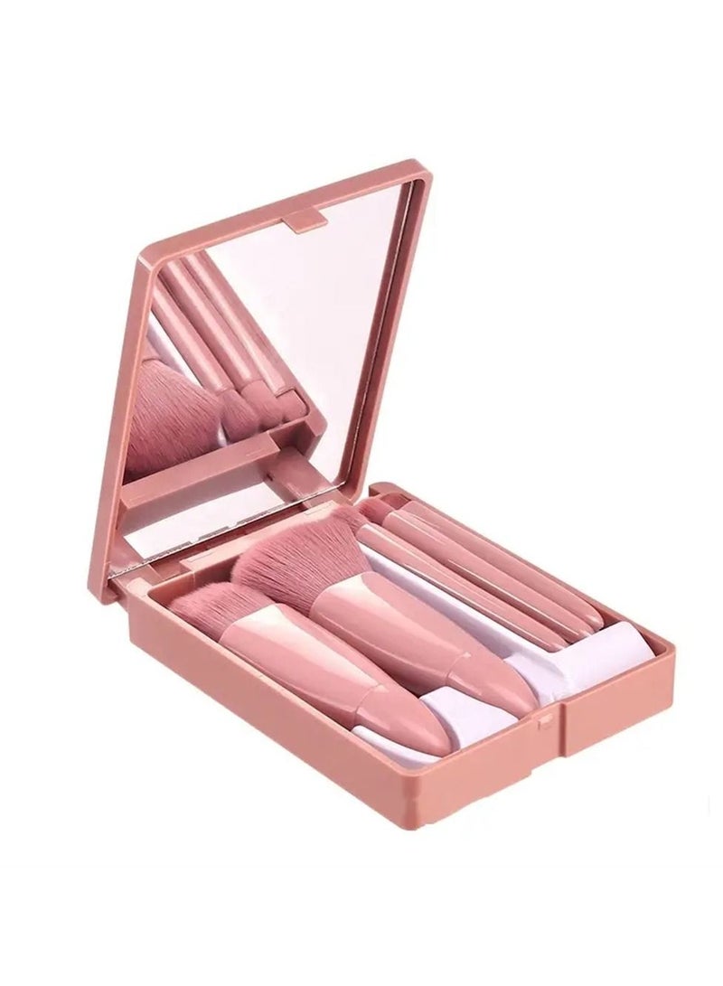 مجموعة فرشاة التجميل المحمولة ، 5 قطعة مع مرآة مجموعة فرشاة ماكياج مصغرة وظيفية بالكامل - Image 3