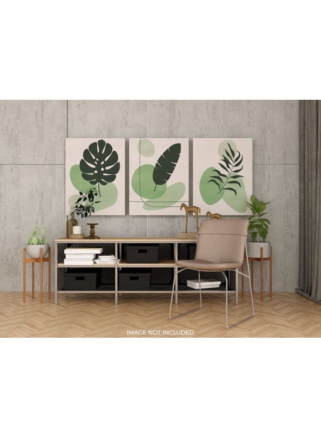هوم جاليري مجموعة من ثلاث قطع فنية جدارية على شكل أوراق نباتية خضراء ملونة . - Image 2