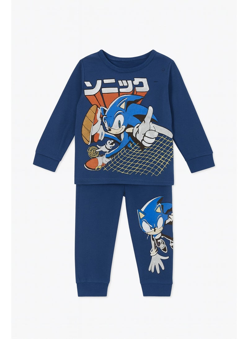 سونيك طقم بيجامة  ولادي سونيك  – قطعتان من القطن (قميص وبنطال)/ ٢-٤ سنوات - Image 1