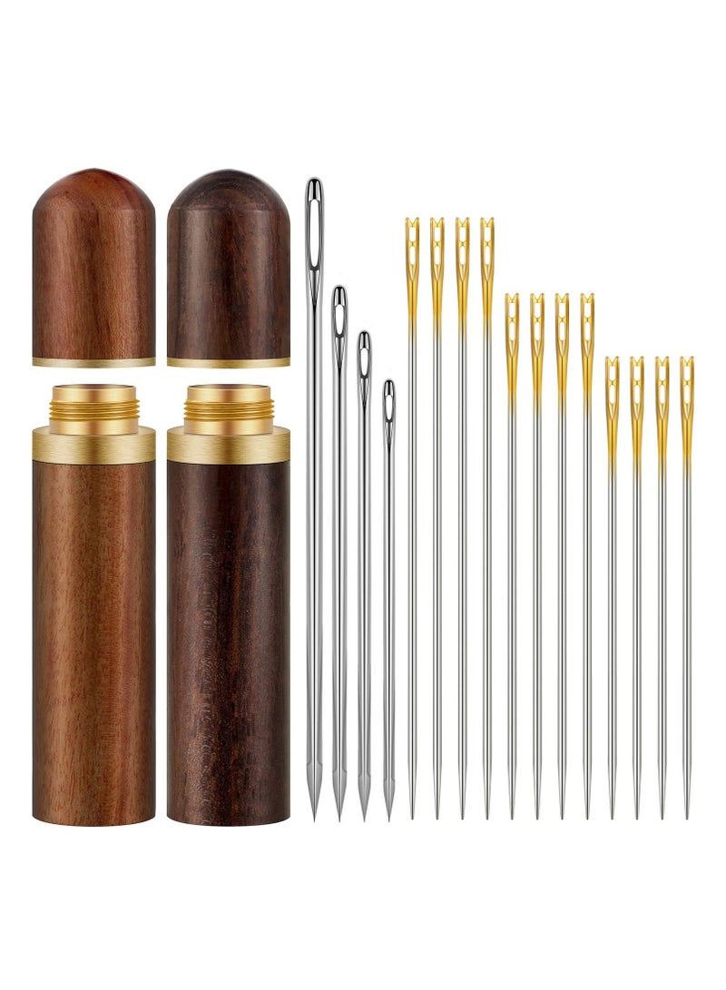 SUNSAR 24 Pieces Self Threading Needles  and Easy Threading Needles and 4 Pieces Large-Eye Hand Sewing Needles with 2 Pieces Wooden Sewing Needles Storage Supplies - Image 1