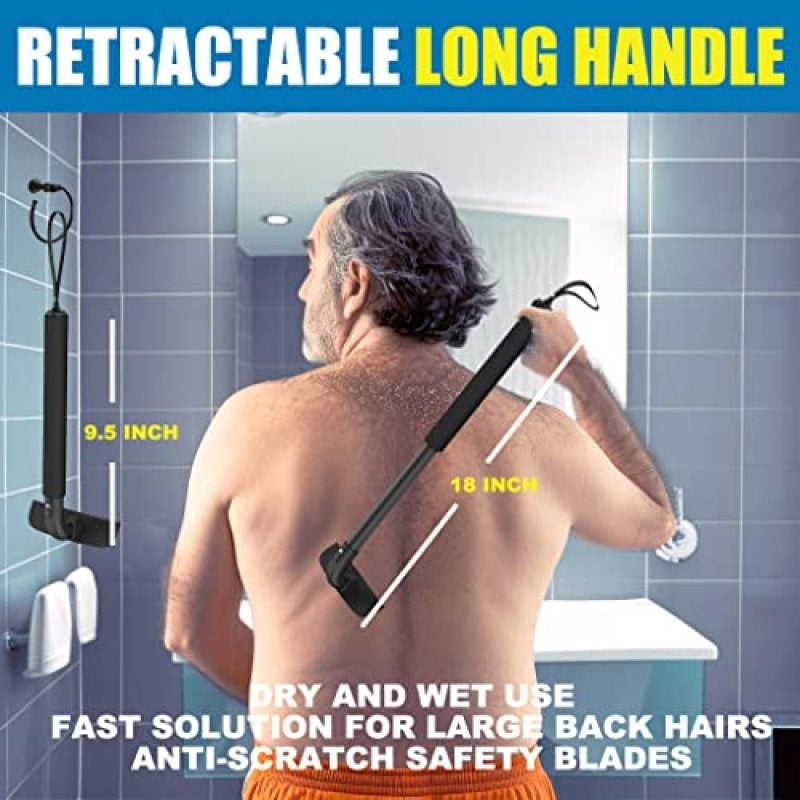 Back Hair Shaver with Extra-Wide 5-Inch Head Adjustable Long Handle Razor - Lightweight Aluminum Body Hair Remover for Men for Shower Grooming - Image 2