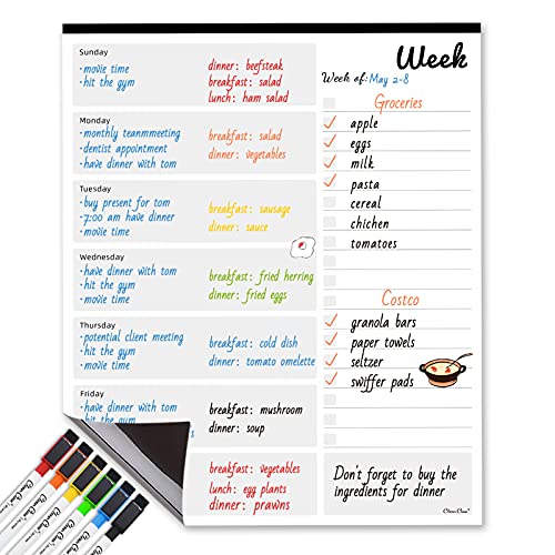 Clever Clean Magnetic Dry Erase Weekly Calendar - 10"x12" Weekly Dry Erase Calendar for Fridge - 6 Extra Fine Point Markers Included - Shipped Flat - Image 1