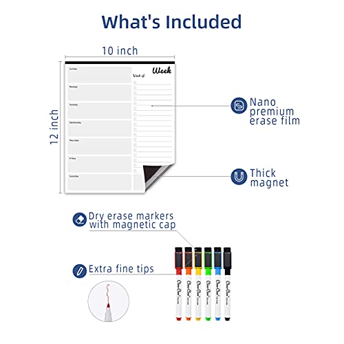 Clever Clean Magnetic Dry Erase Weekly Calendar - 10"x12" Weekly Dry Erase Calendar for Fridge - 6 Extra Fine Point Markers Included - Shipped Flat - Image 2
