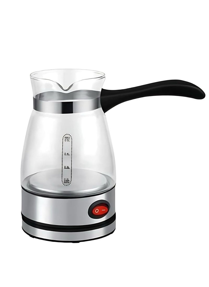 Dinex Electric Turkish Coffee Maker, 0.5L Capacity, High-Quality Glass and Stainless Steel Base | 360° Rotation | Auto Shut-Off | Coffee Kettle for Home and Office, 600W, Silver/Transparent  - Image 1