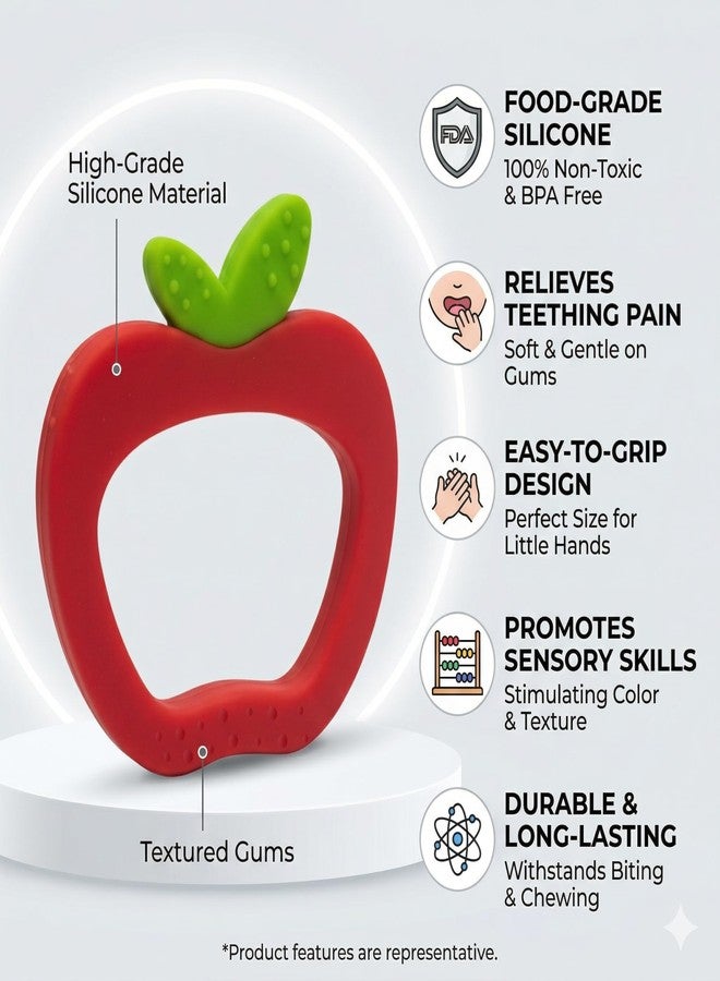 SYCAMORE EAST Silicone Apple Shape Baby Teether | BPA Free Soft Silicone Teething Toy for Babies | Safe Chewable Fruit Design Teether for Infants & Toddlers - Image 3