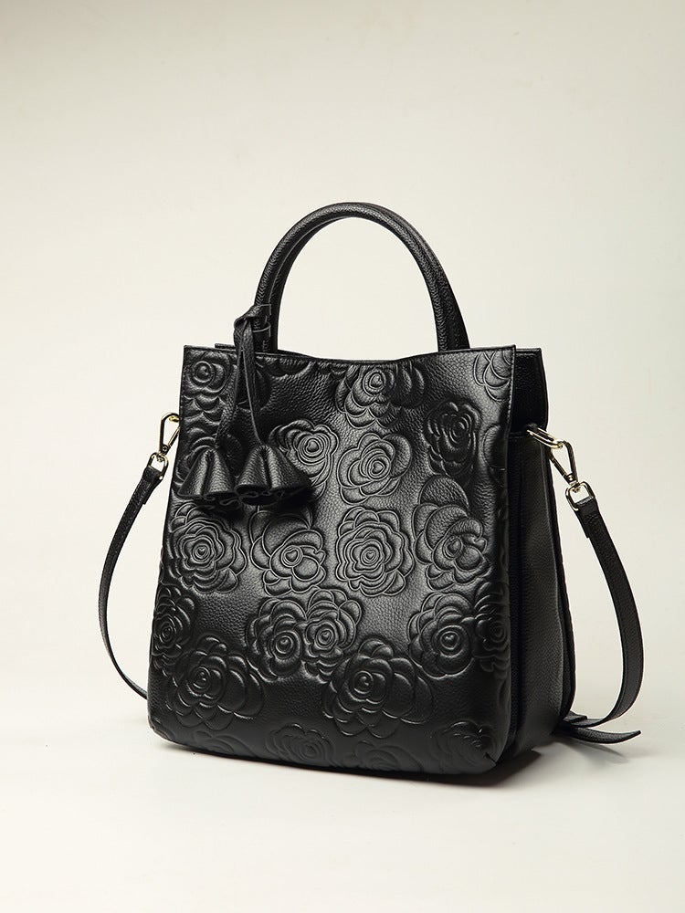 Genuine Leather Women'S Bag Genuine Goods Cowhide Bag Camellia Flower Handbag Fashion Large Bag Shoulder Crossbody Bag - Image 4