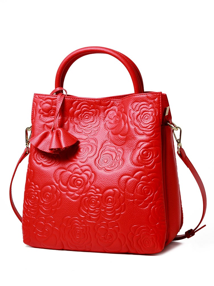 Genuine Leather Women'S Bag Genuine Goods Cowhide Bag Camellia Flower Handbag Fashion Large Bag Shoulder Crossbody Bag - Image 3