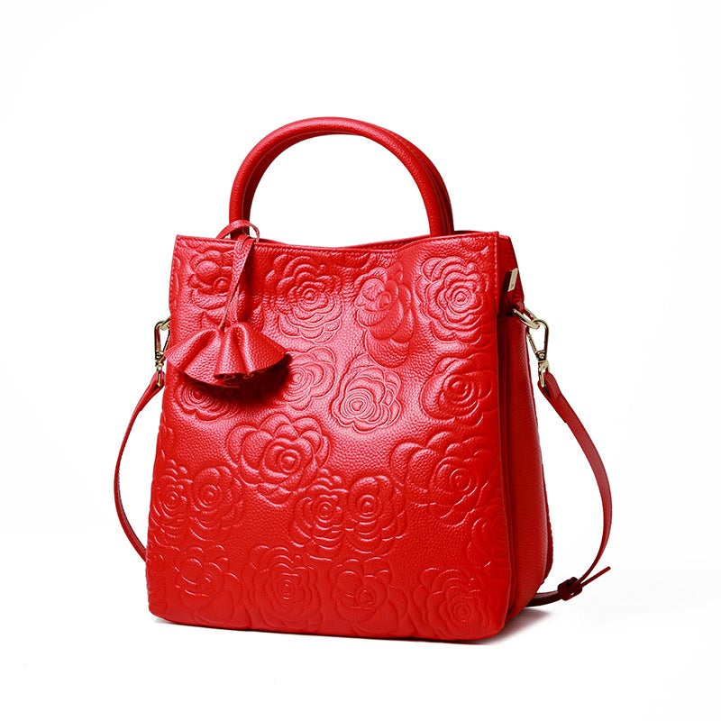 Genuine Leather Women'S Bag Genuine Goods Cowhide Bag Camellia Flower Handbag Fashion Large Bag Shoulder Crossbody Bag - Image 1