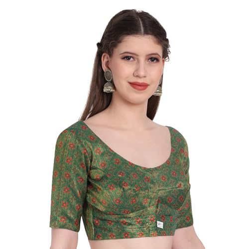 JISB Tissue Blouse, Digital Printed, Elbow Sleeve, Round Neck, (Green, 5XL) - Image 2
