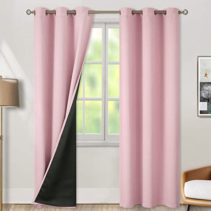 BGment Baby Pink 100% Blackout Curtains for Nursery Bedroom 84 Inch Length 2 Panels, Thermal Insulated Full Light Blocking Grommet Noise Cancelling Window Curtains for Girls Room, 42 Inch Wide Each - Image 1