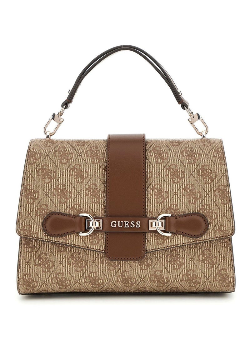 GUESS Nolana Top Handle Flap Bag Latte Logo / Brown - Image 1
