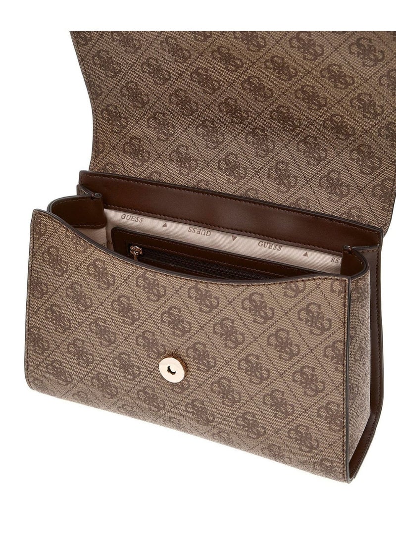 GUESS Nolana Top Handle Flap Bag Latte Logo / Brown - Image 3
