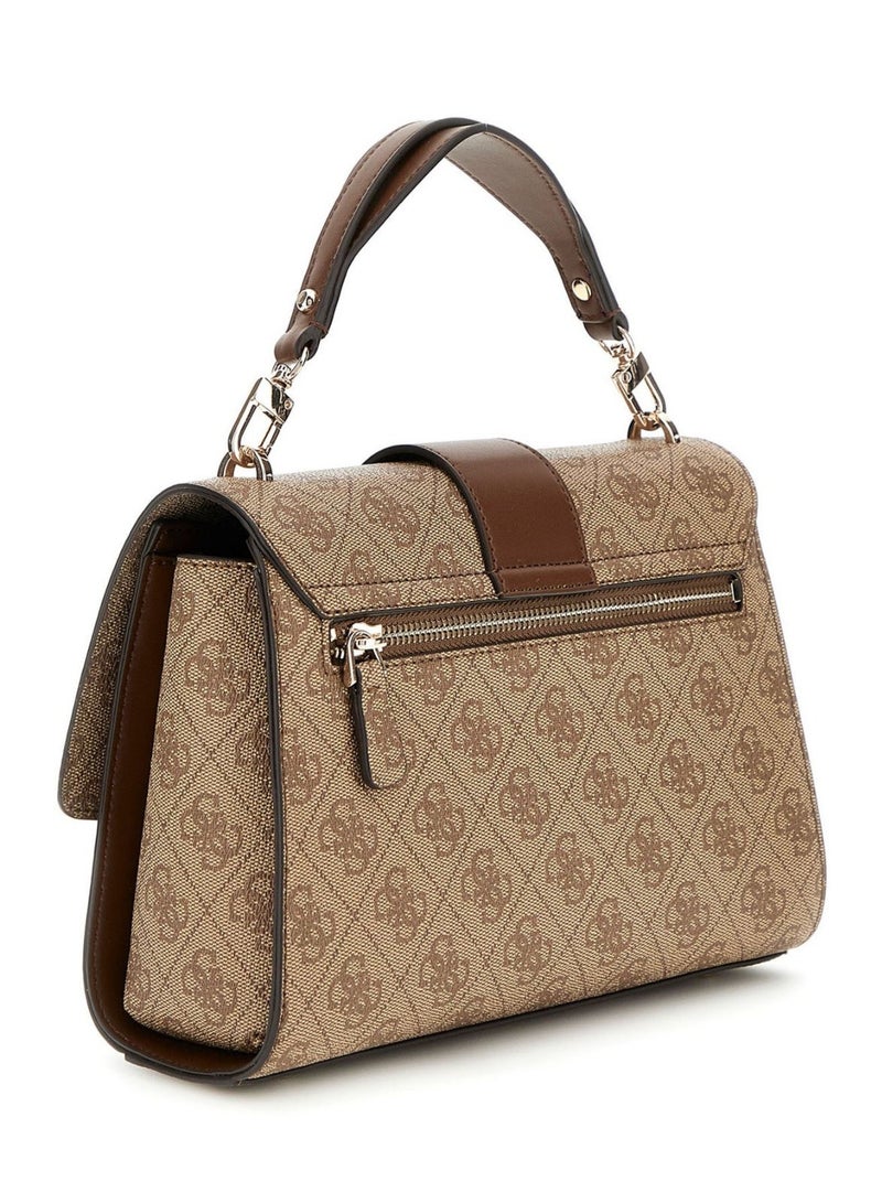 GUESS Nolana Top Handle Flap Bag Latte Logo / Brown - Image 2