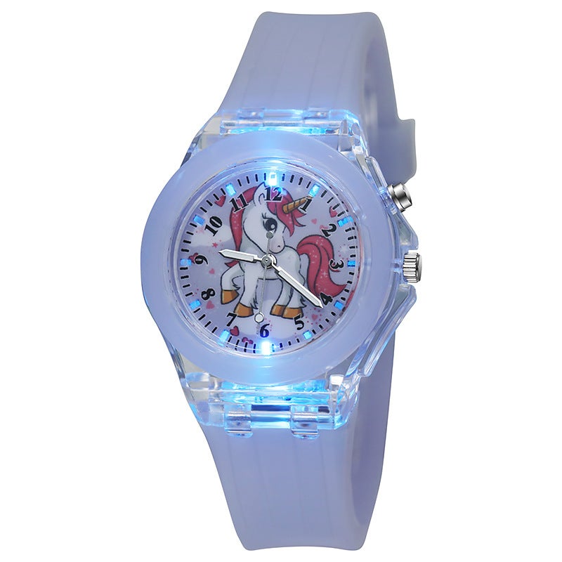 Cartoon Unicorn Kids Watch Glowing Quartz Light purple  - Image 1