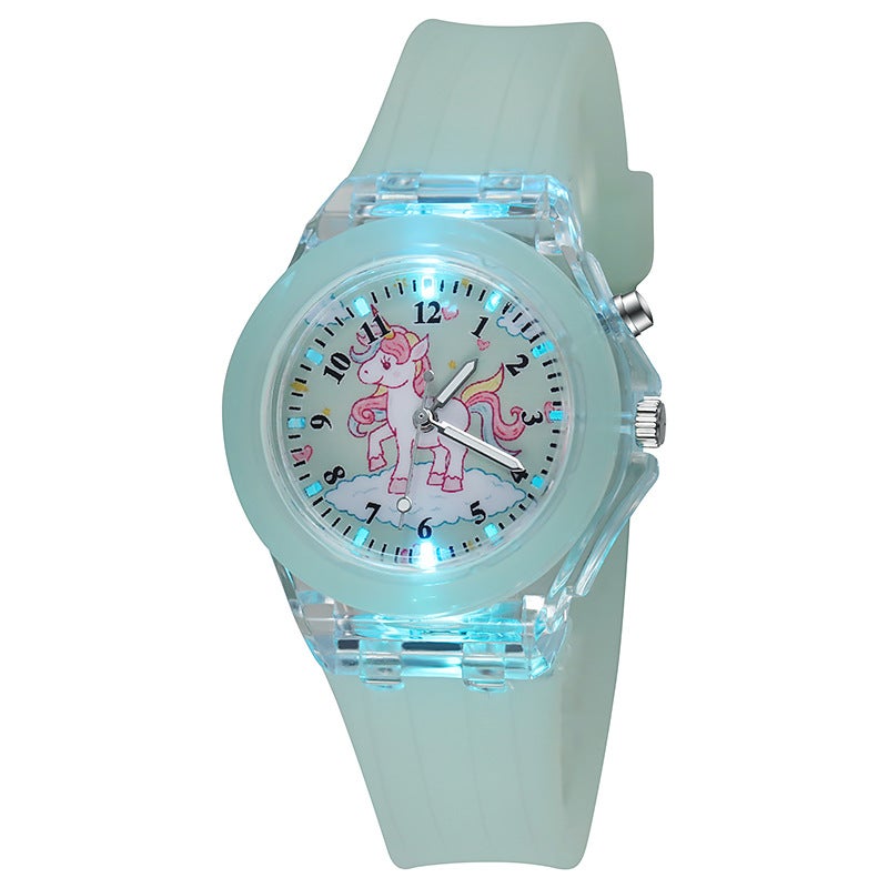 Cartoon Unicorn Kids Watch Glowing Quartz Light purple  - Image 2
