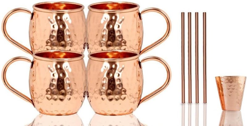 BOLD & DIVINE Moscow Mule Mugs - Set of 4-100% Pure Copper Mugs Large 16 oz - Food Safe - Premium Moscow Mule Cups Set of 4 | BONUS 4 Straws, 1 Shot Glass - Image 5