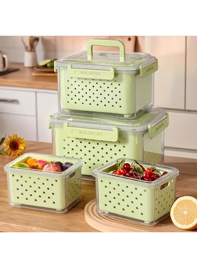 White 9 Pcs Plastic Food Storage Container Set with Drainage Basket and Lids - Image 4