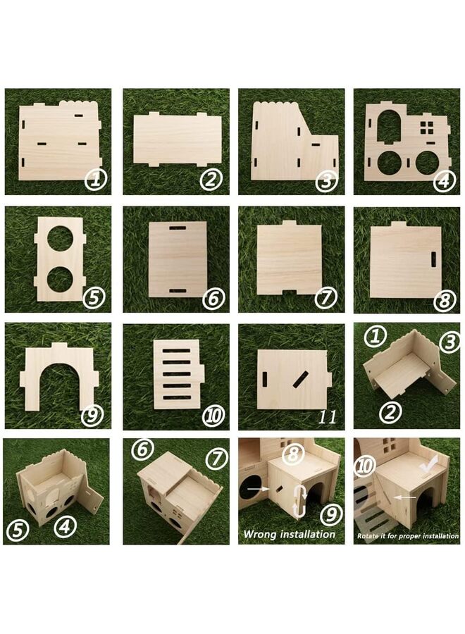 Generic Tiny Hamster Maze Wood House Fun Slide House Double-Decker Hut for Dwarf Gerbil Mouse Mice Rat Small Animals(Only for Small Hamster)  - Image 1