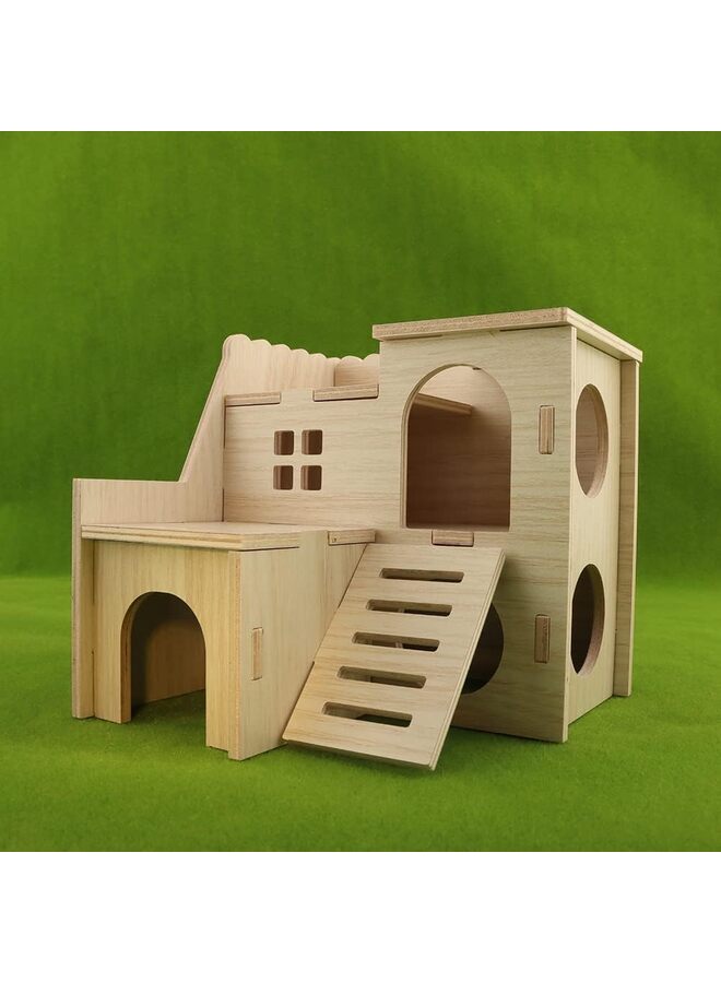 Generic Tiny Hamster Maze Wood House Fun Slide House Double-Decker Hut for Dwarf Gerbil Mouse Mice Rat Small Animals(Only for Small Hamster)  - Image 3